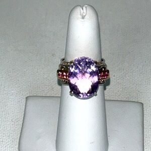 Gems en Vogue Genuine Gemstone Larger Amethyst Pink Topaz Accents Designer Ring